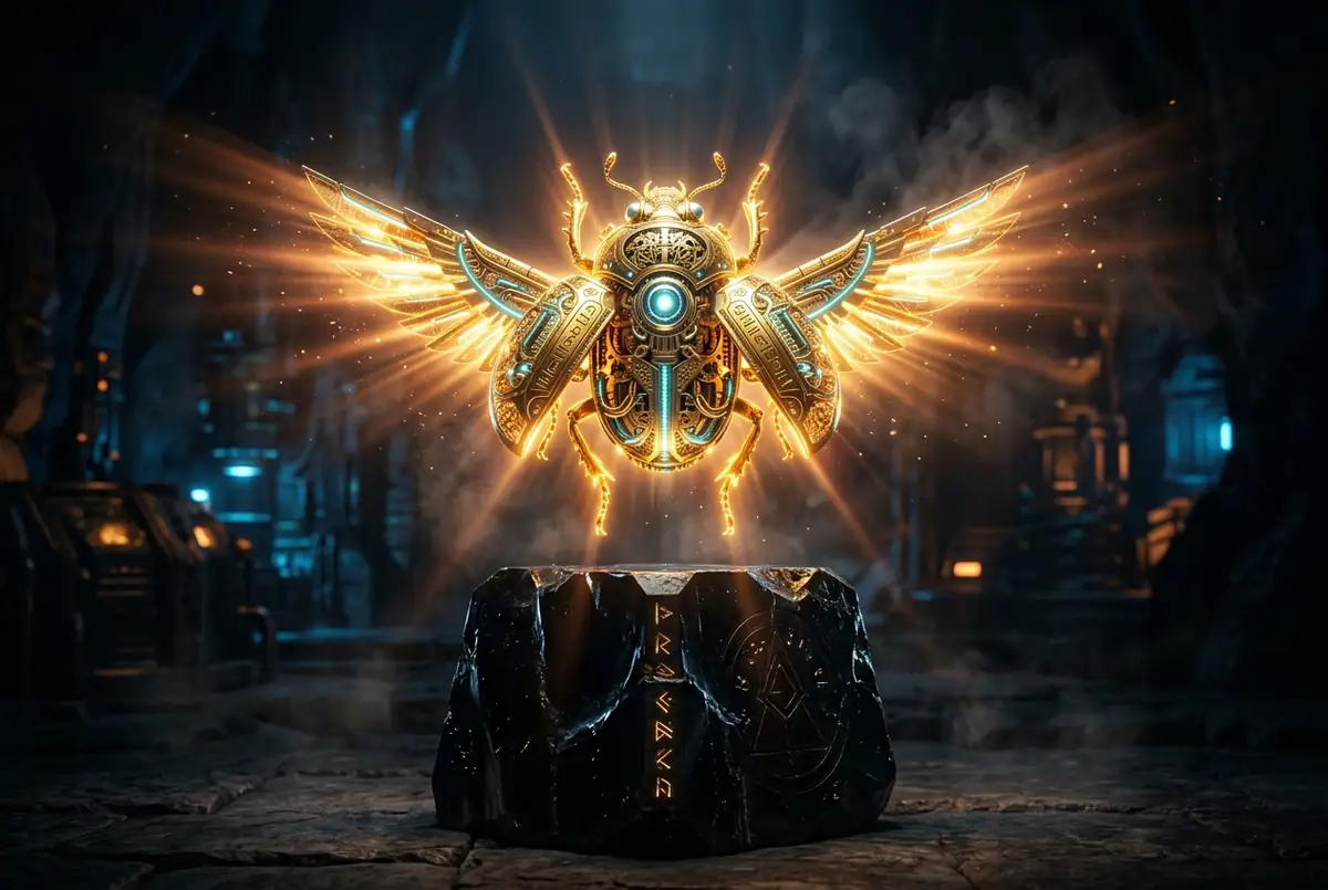 Golden mechanical scarab beetle