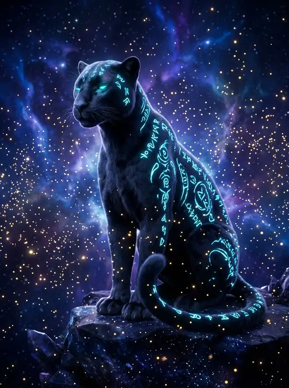 Aura, the glowing black leopard guardian